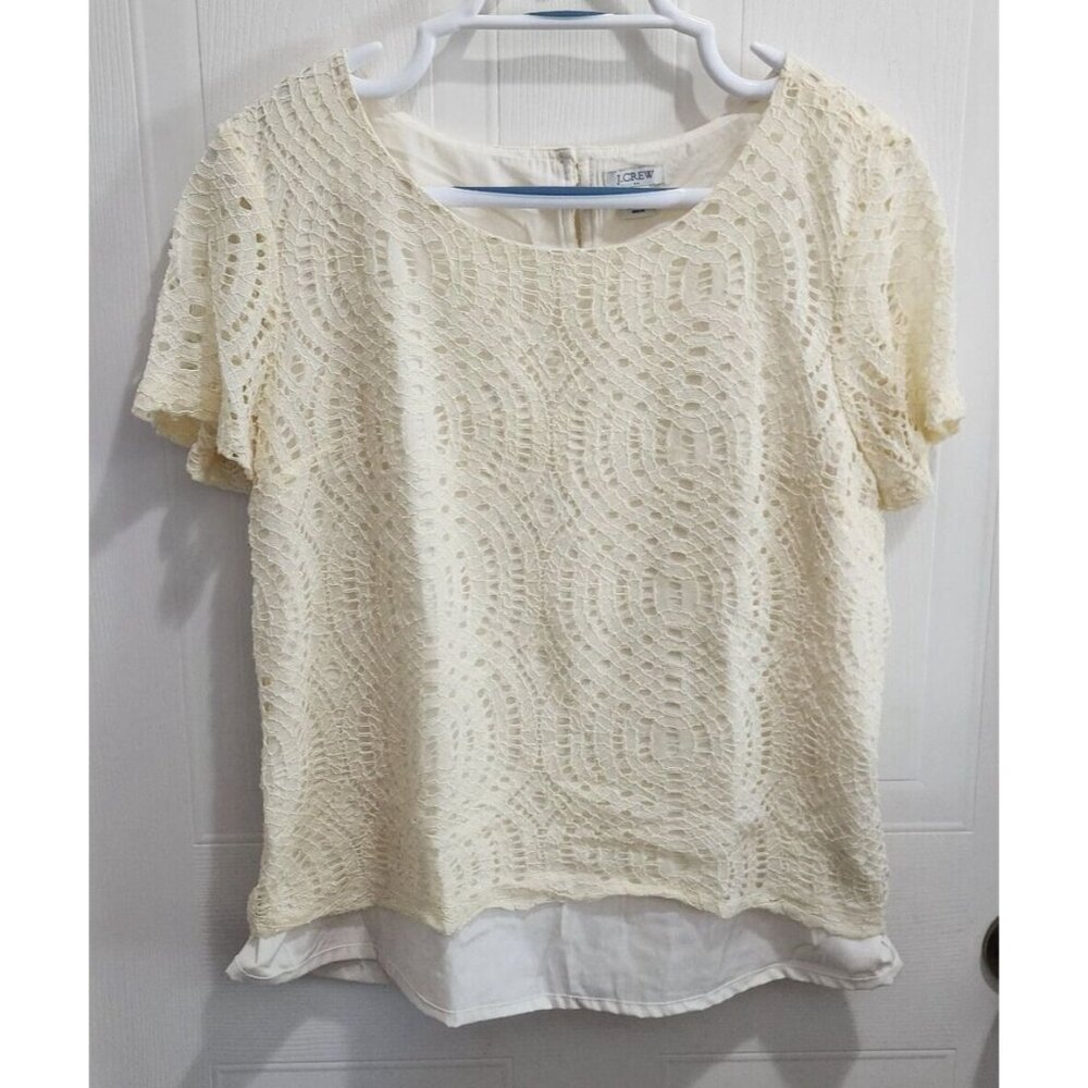 J Crew Women's Short Sleeve Blouse Top Eyelet Lace Off White Style H5526 Size 10